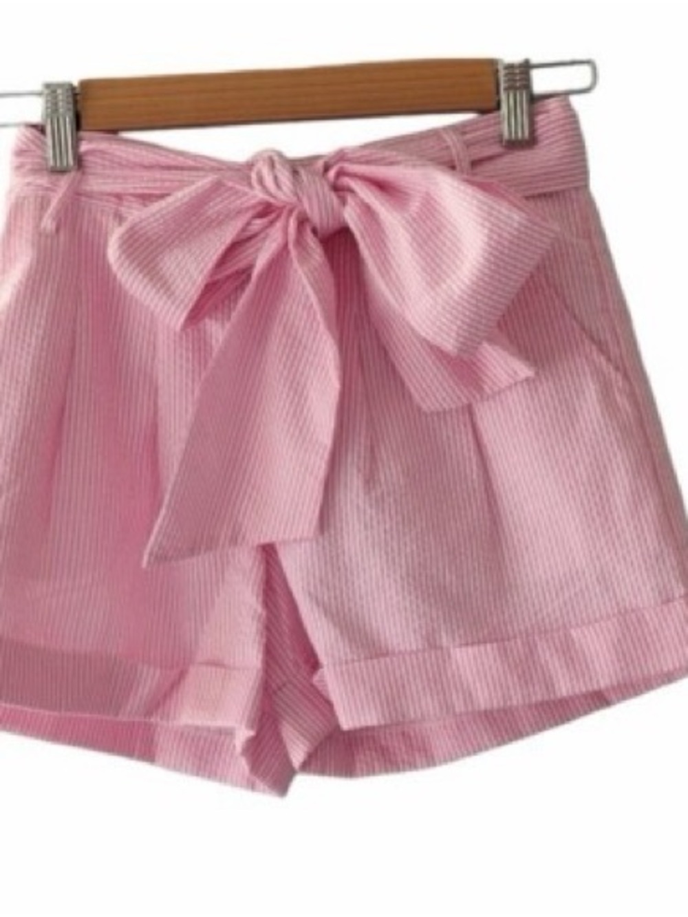 Lauren James pink seersucker bow shorts